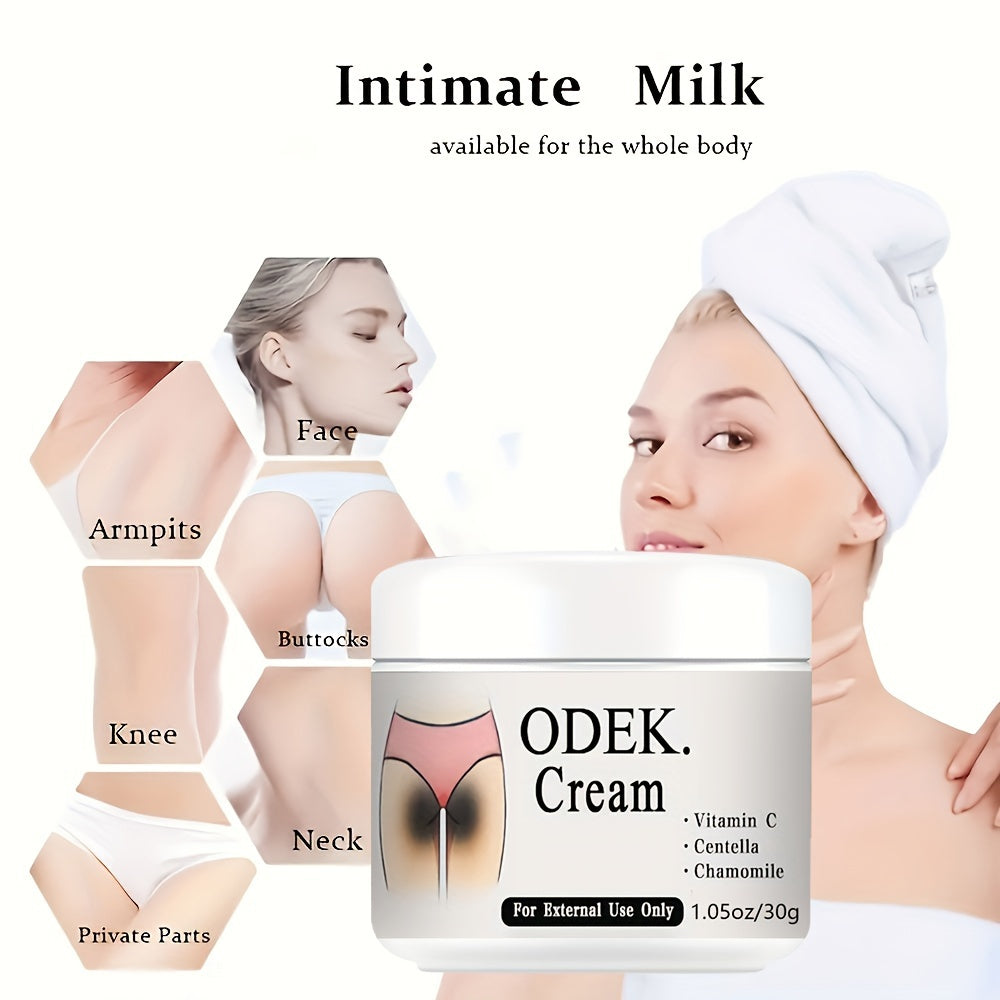 Women's body cream with Vitamin C, niacinamide, and Centella Asiatica for intimate areas and skin.