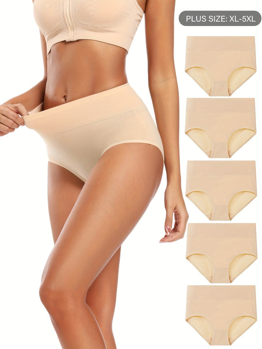 5 solid boyshorts panties with high waist, full coverage, and soft comfort for women.