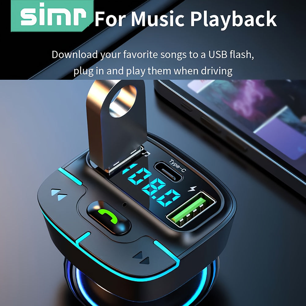 Super Lossless Sound Wireless Car MP3 Player FM Transmitter with Dual USB Fast Charging, Type-C USB, Hands-Free Calling, and Audio Receiver.