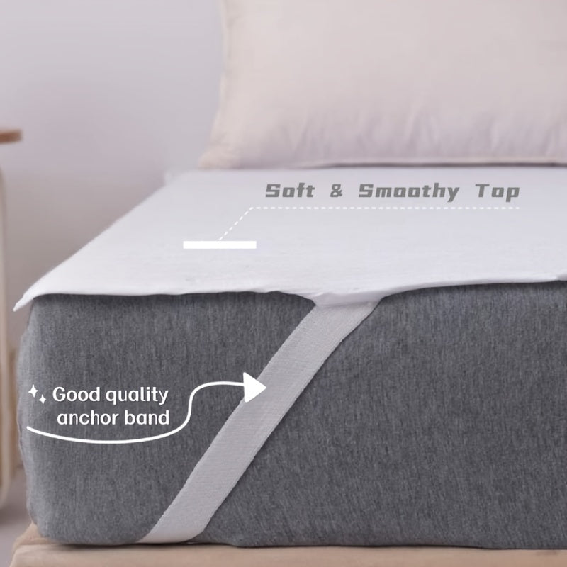 Premium White Waterproof Mattress Protector - Made with Breathable Polyester Jersey, Dust-Proof, Machine Washable with 4 Elastic Bands for a Secure Fit, Perfect for Bedroom and Guest Room Use.