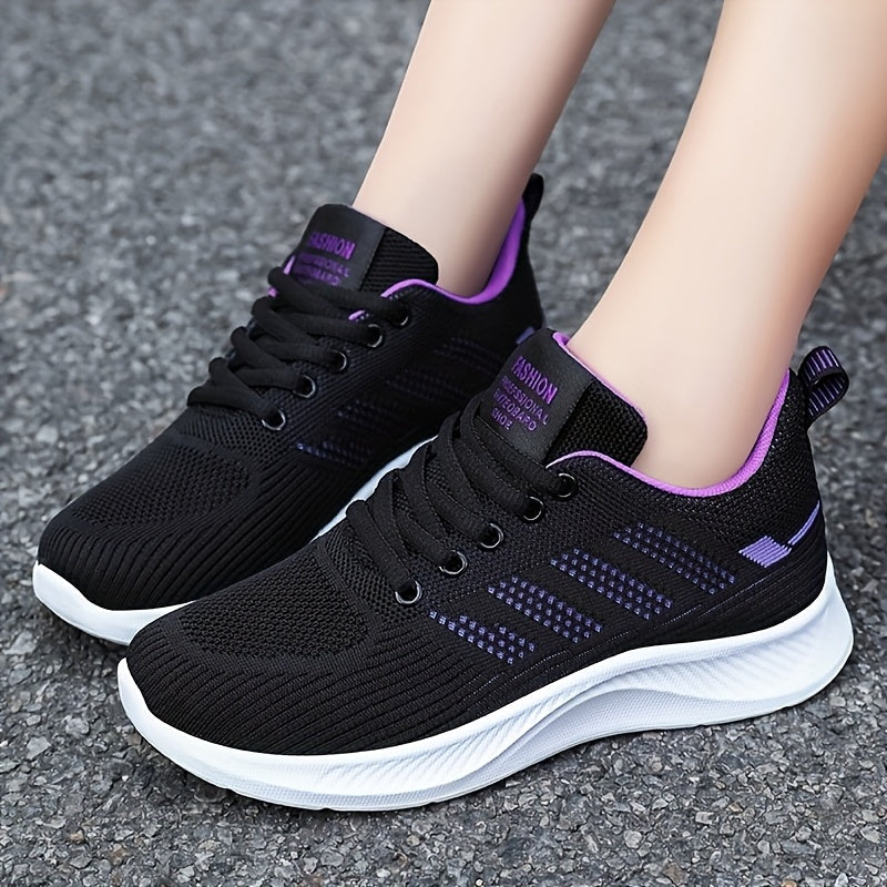 Women's breathable running sneakers with lightweight design, lace-up closure, comfortable fabric, PVC sole, and round toe for outdoor training.