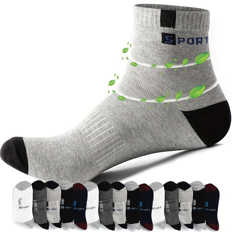 10 pairs of men's breathable sports socks with stylish letter print, ideal for outdoor running.