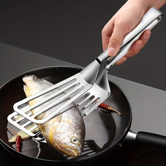 One multifunctional stainless steel serving tong for buffet, fish frying, bread, steak, salad, and dessert - perfect for effortless food prep and presentation.