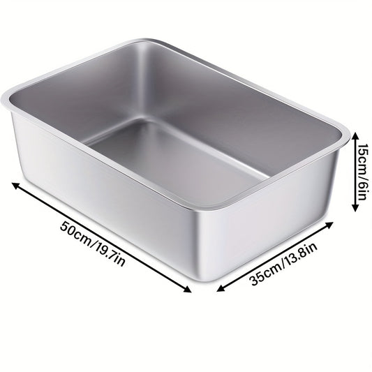 Stainless steel cat litter box with low side entry for cats & rabbits, odor-resistant and easy to clean.