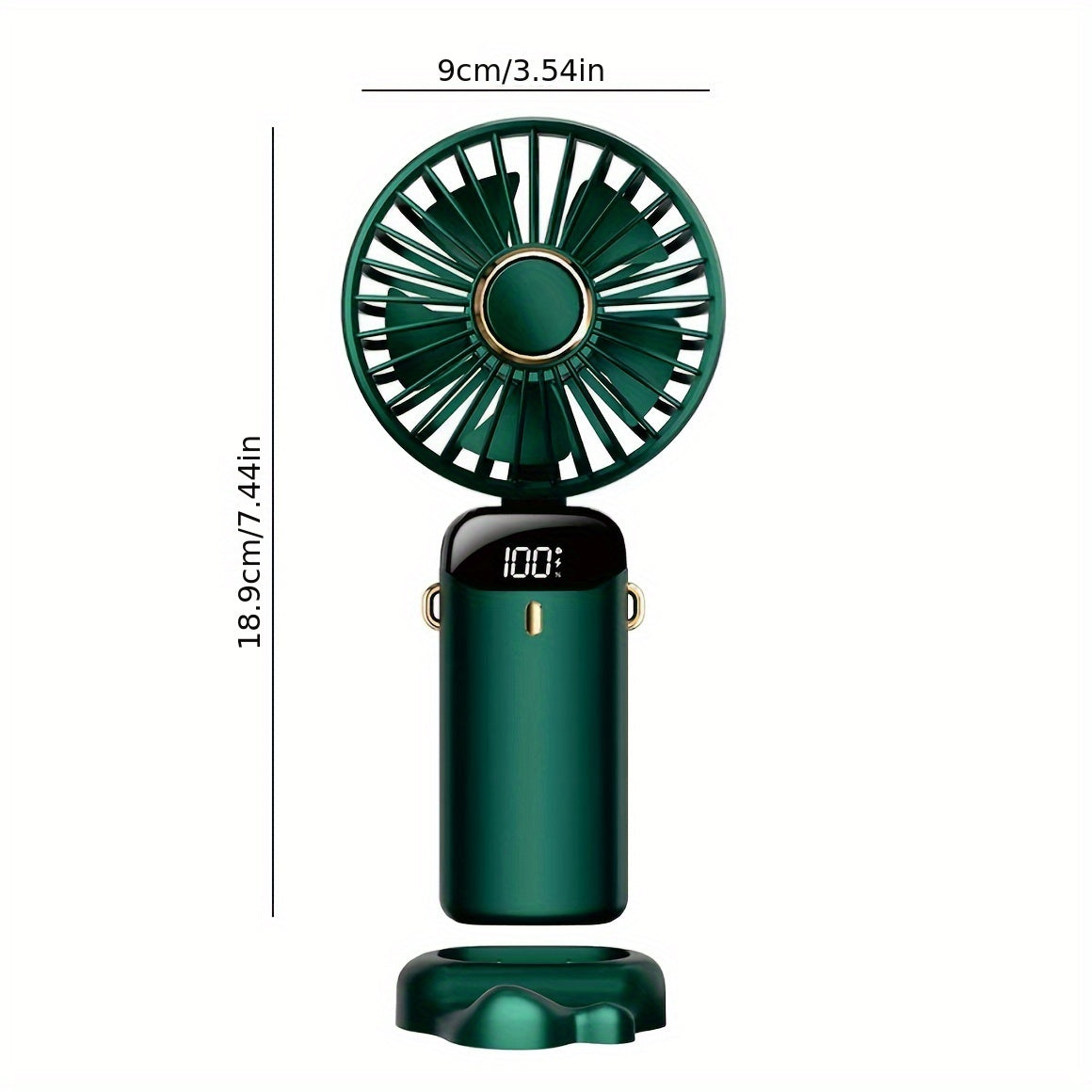 The Compact 5-Speed Mini Handheld Fan features an LED display and USB rechargeable capability. Its foldable design makes it perfect for indoor and outdoor cooling, making it a portable essential for summer. This sleek fan comes in a stylish green and