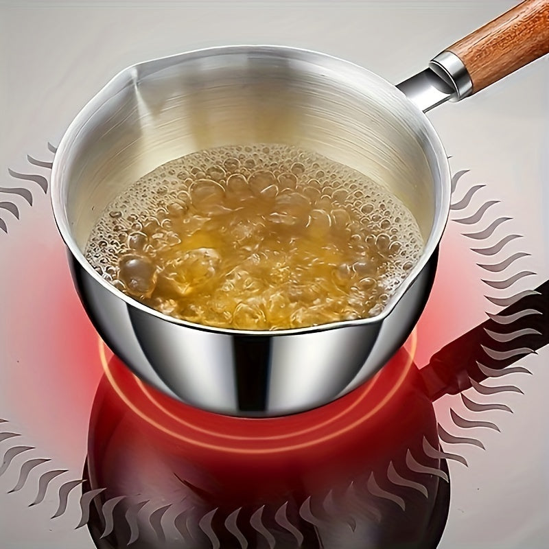 Kitchen essential stainless steel oil pot with spout for butter, chocolate, and cheese.