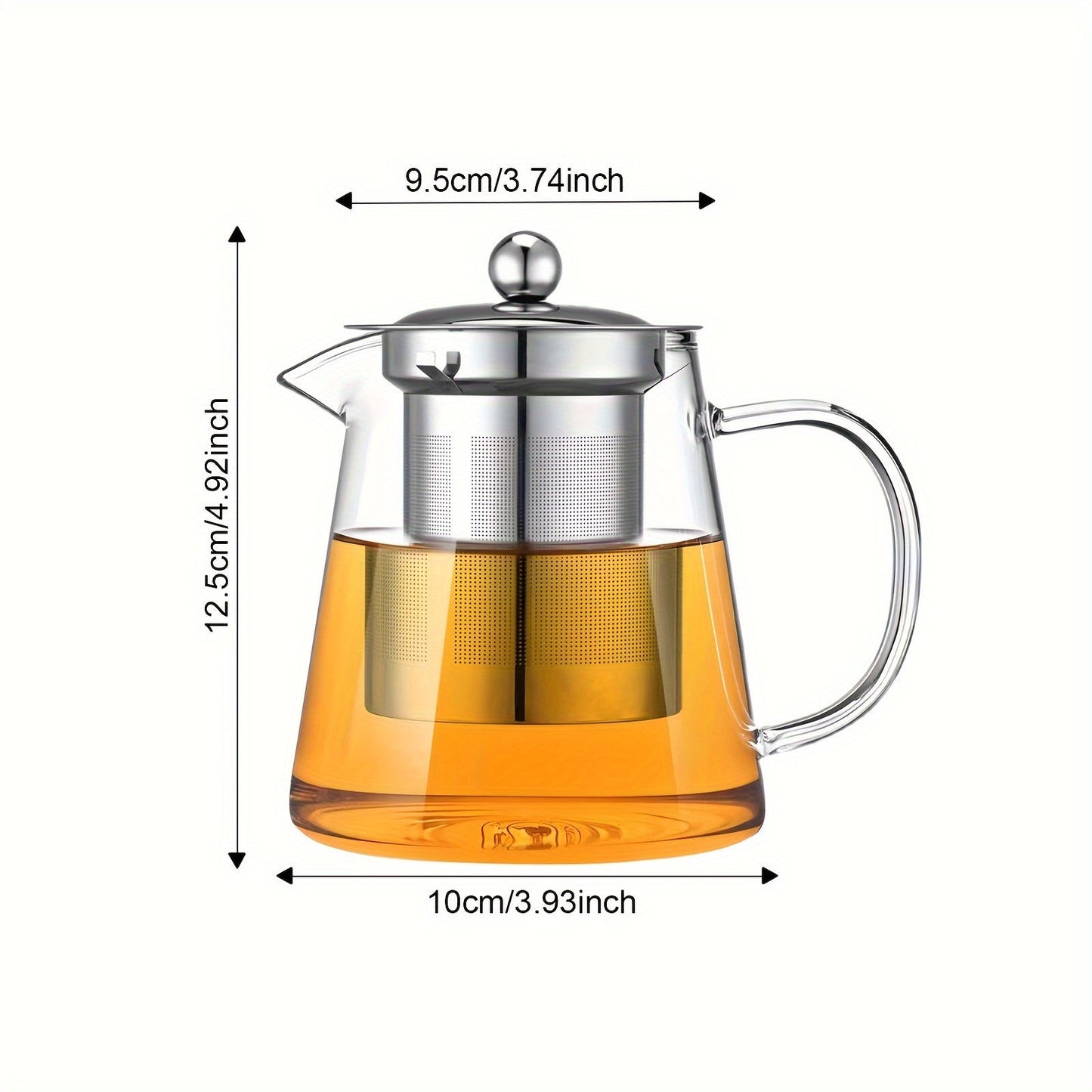 Stylish 450ml Glass Teapot with Stainless Steel Infuser and Lid - Ideal for Loose Leaf Tea, Herbal Blends, and Fruit Infusions. This Teapot is Strong and Beautiful, Features Dual Strainers for Better Brewing, and Includes a Tea Infuser.