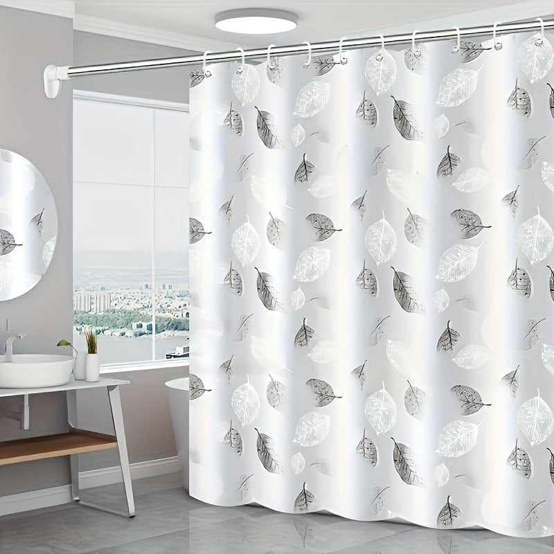 Leaf pattern shower curtain with liner, hooks, and waterproof & durable design.