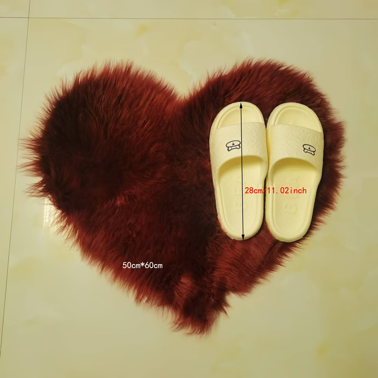 Heart-Shaped Faux Fur Area Rug, Soft Plush Acrylic Blend, Non-Slip, Hand Washable, Cozy Mat for Bedroom or Living Room