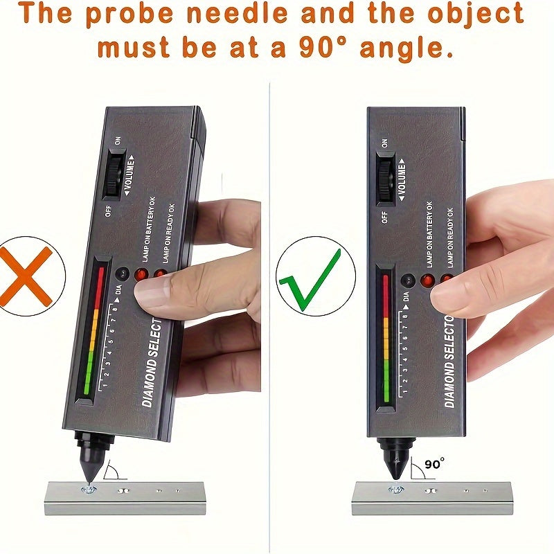 Diamond tester pen with high accuracy, tri-color indicator, and preheating function. Battery not included.