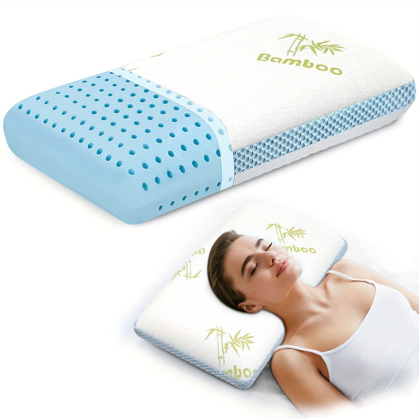 Stay cool and comfortable with our 1-piece Memory Foam Pillow. This ventilated, premium bed pillow comes with a washable and bamboo pillow cover, perfect for a cooling and orthopedic sleeping experience. Ideal for side and back sleepers, this pillow is a