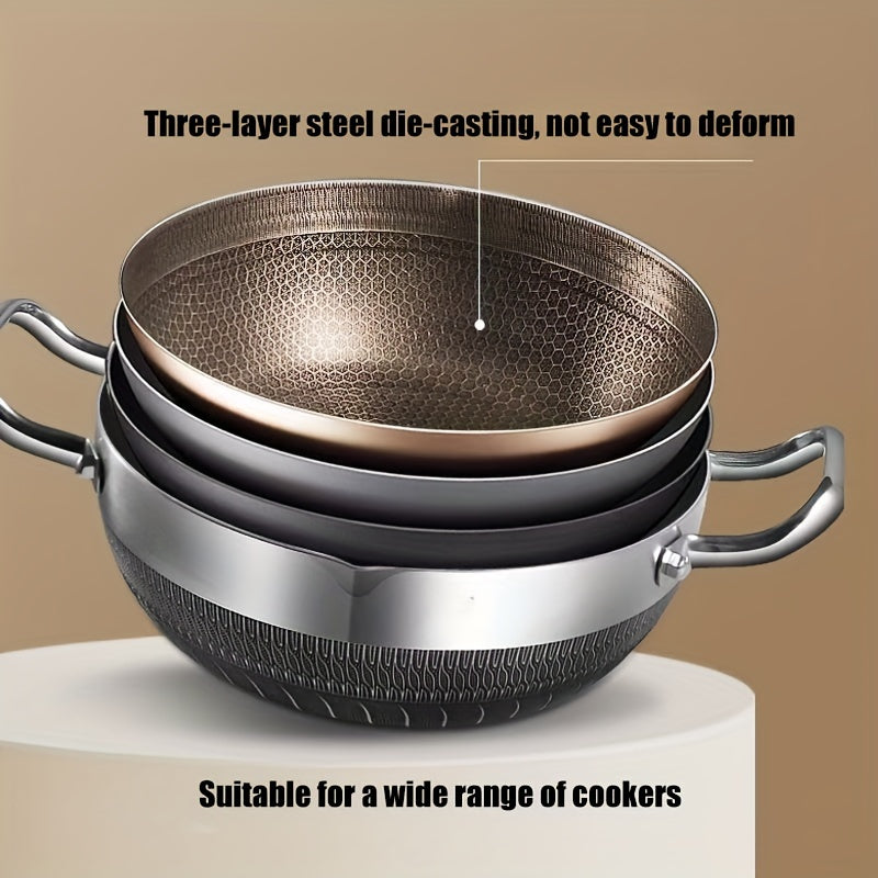 Stainless steel multi-purpose pot with lid, suitable for various stoves, including frying pan, cooking pot, soup pot, hot pot, and fry pan, all in one.