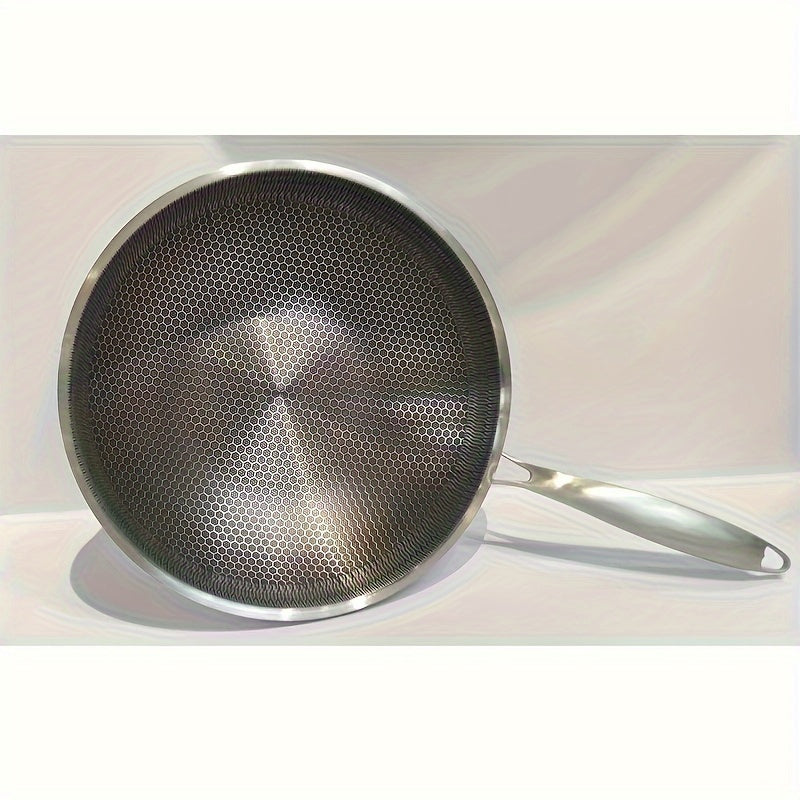 Stainless Steel Wok with Honeycomb Non-Stick Design - Versatile for Gas & Induction Stoves, Ideal for Cooking and Baking Necessities