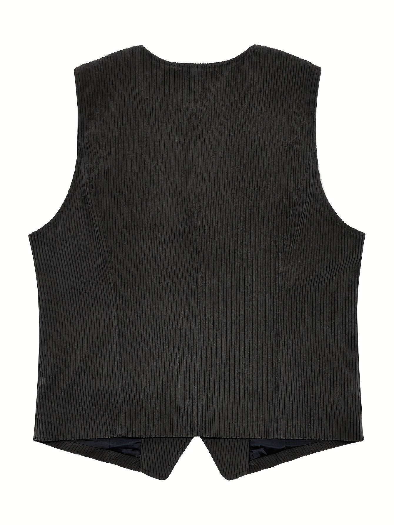 Men's plus size navy blue corduroy vest with retro British style, pocket detail, single-breasted design, and thickened material for casual attire.