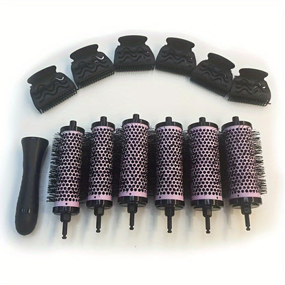 6-piece hair styling comb set for women made of aluminum and copper, including detangling and round curling brushes with nylon bristles for all hair types.