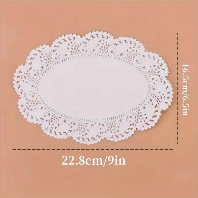 50 pieces each of lace paper, oil absorption paper pads, lace rolls, fried dim sum cakes, flower base paper, baking paper, food pads, pizza paper, and cake pads in three different shapes.