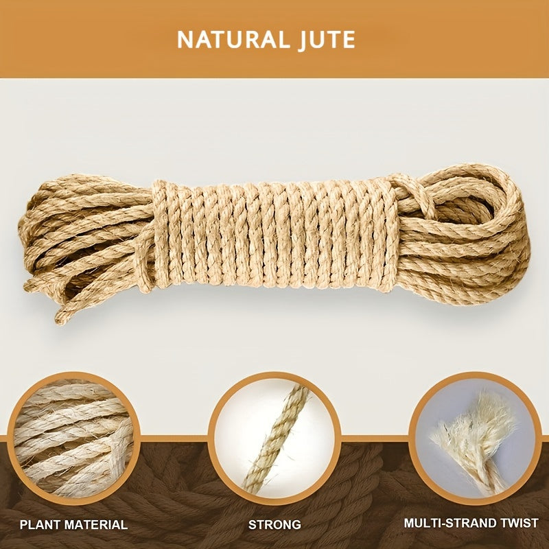 10M long natural sisal rope cat scratcher with DIY paw claw furniture protector for cats made from natural fabric material.