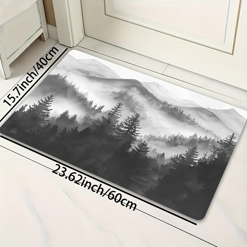 Forest Big Mountain Pattern Bathroom Carpet with Foam Cushion and Skid-Proof Bottom for Kitchen, Living Room, Bedroom, and Indoor Spaces. Machine Washable Entrance Doormat for Home Decor.