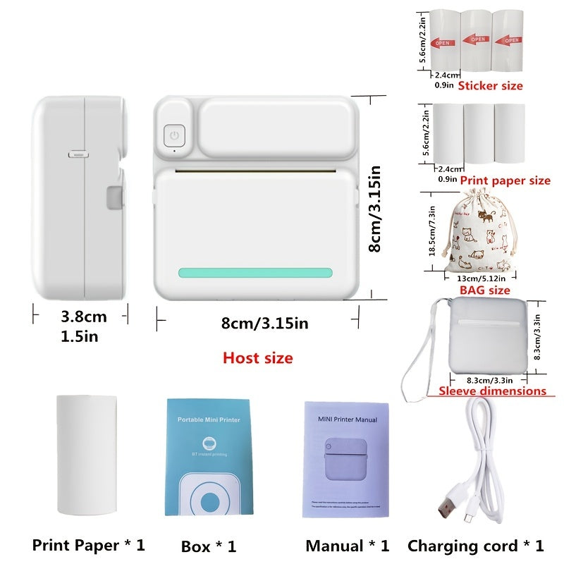 Portable photo printer that also prints sticky notes, QR codes, text lists, and small mobile phone photo albums without the need for ink.