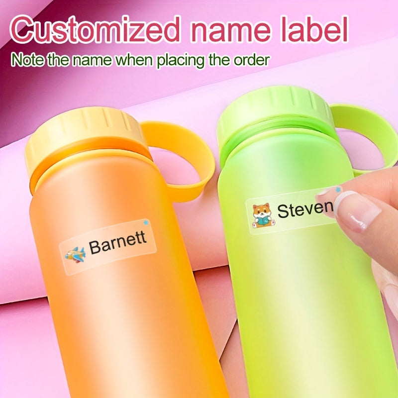 Personalize your water bottles with waterproof, transparent cartoon-themed stickers perfect for school or office use.