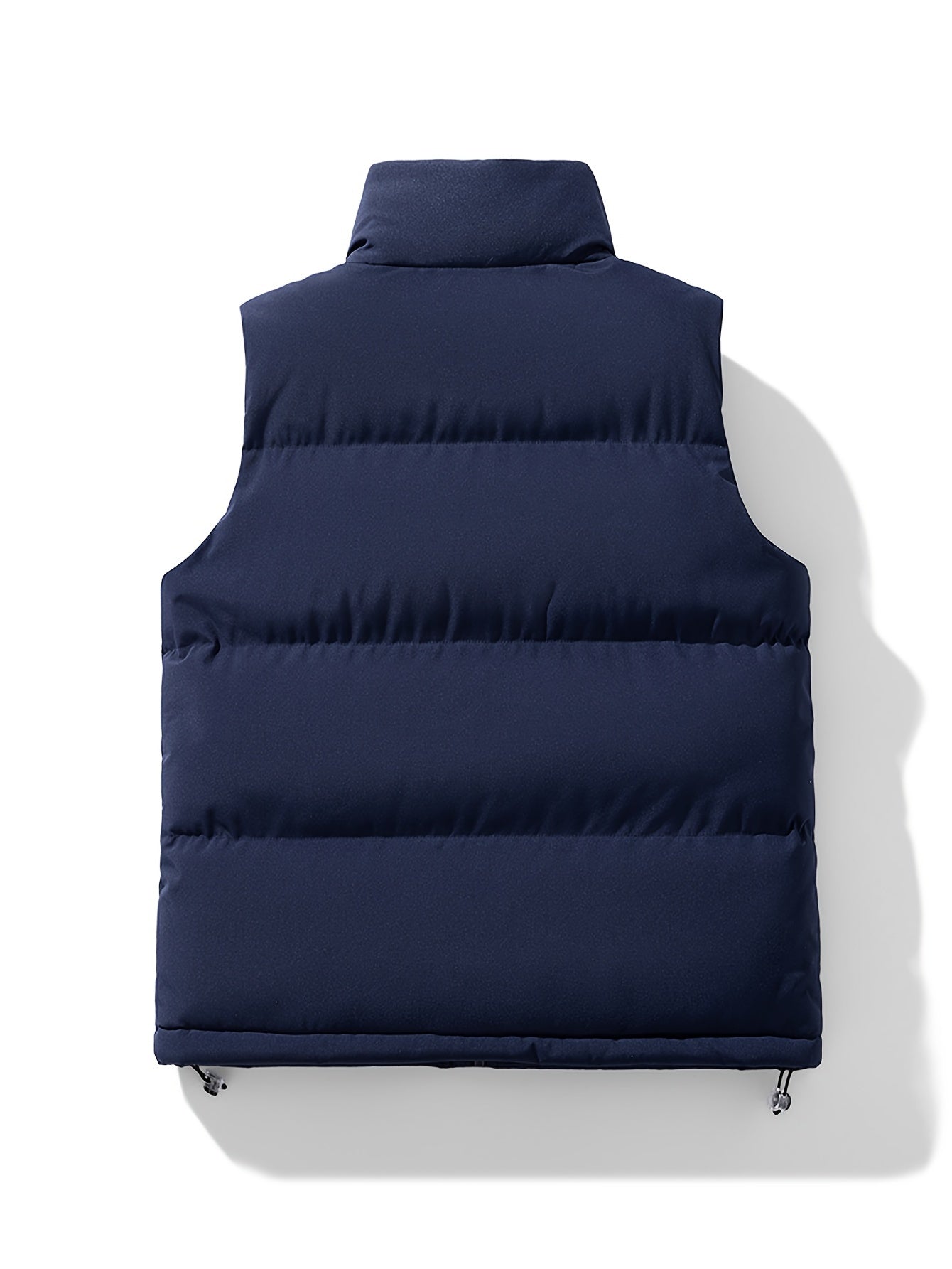 Men's Solid Color Vest with Stand Collar - Ideal for Fall & Winter, Polyester, Machine Washable