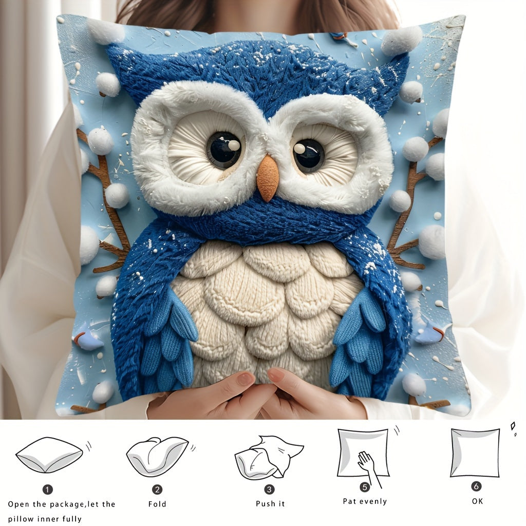 Christmas owl pillow cover, 44.96cm x 44.96cm, single-sided digital print, for sofa, living room, bedroom decoration - no pillow insert included.