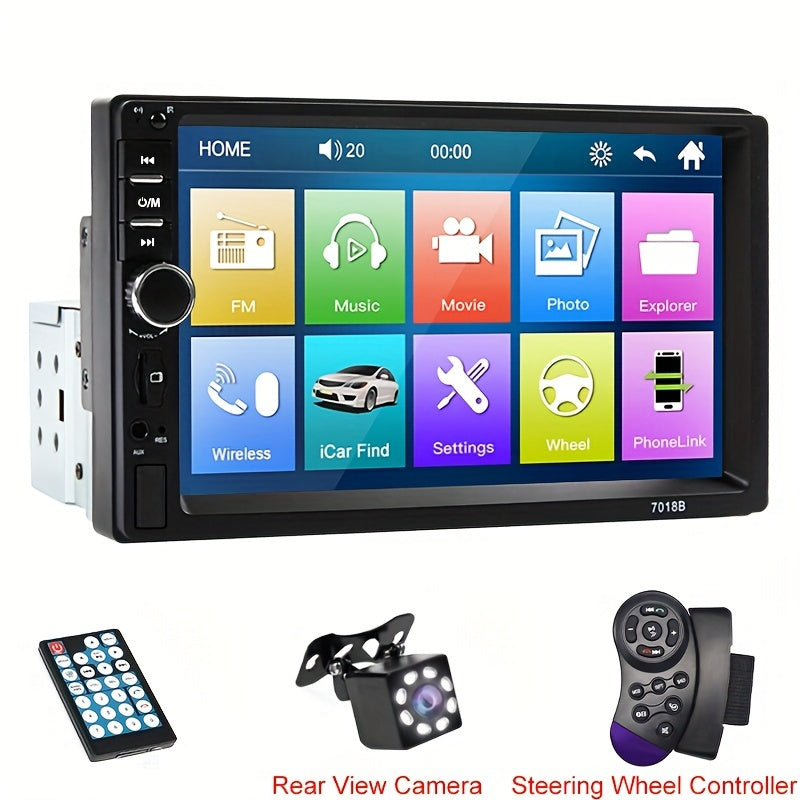 1DIN Car Stereo Radio with 7-inch Touch Screen, Wireless Multimedia Player, FM/Aux/USB Inputs, MirrorLink Smartphone Sync, Rear View Camera & Steering Wheel Control option, ≤36V Operating