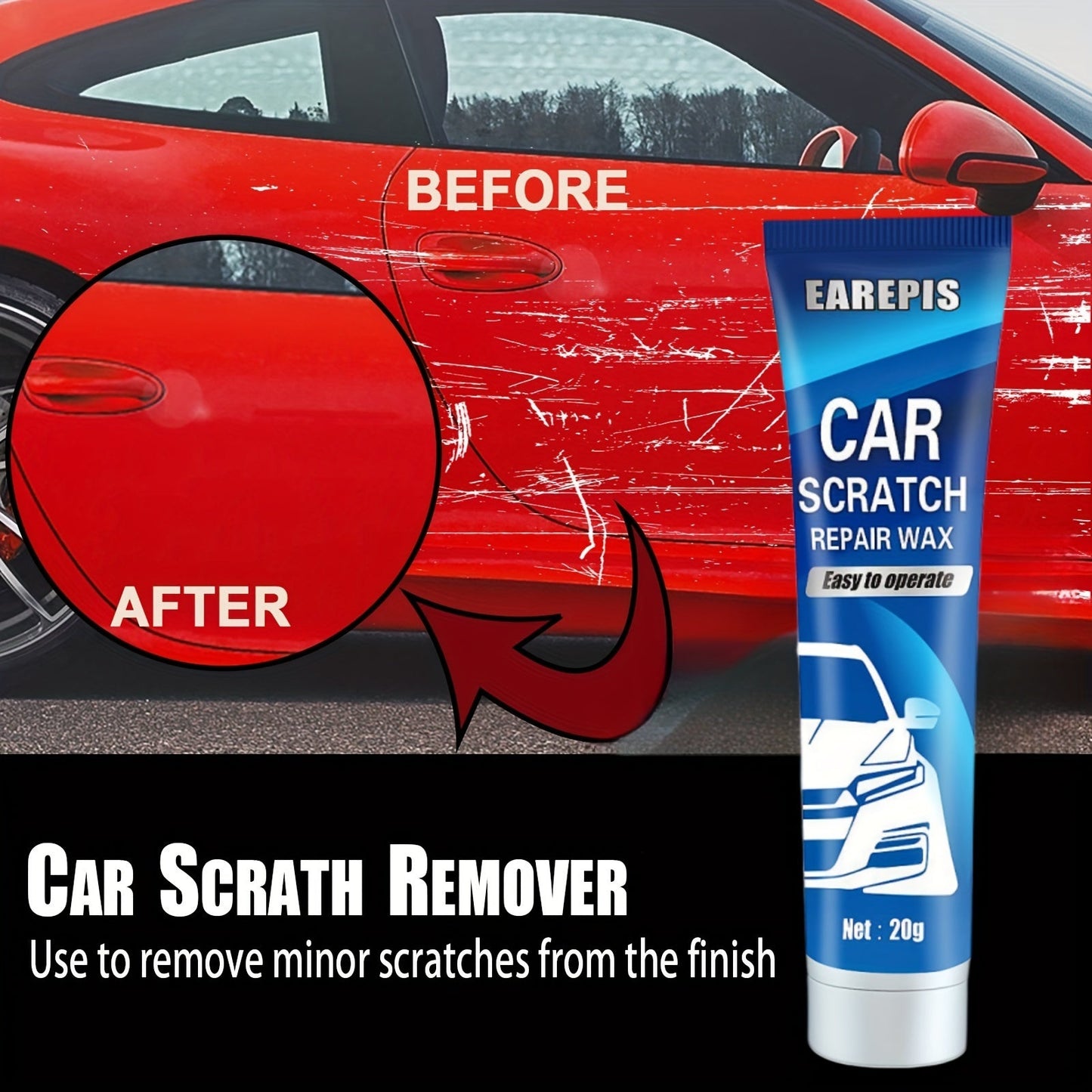 20g Car Scratch Remover Wax Kit with Sponge Applicator - Apply Easily for Auto Surface Scratch Repair, Non-Electric Nano Coating Protection for Scratches and Stain Removal