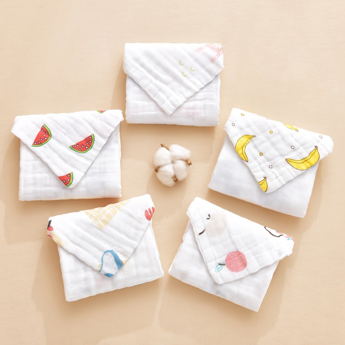 Set of 4 Cotton Soft Baby Towels, each measuring 23.01x23.01cm: Perfect for Bathing, Feeding, Wiping, and Burping - Ideal for Babies aged 0-3 Years