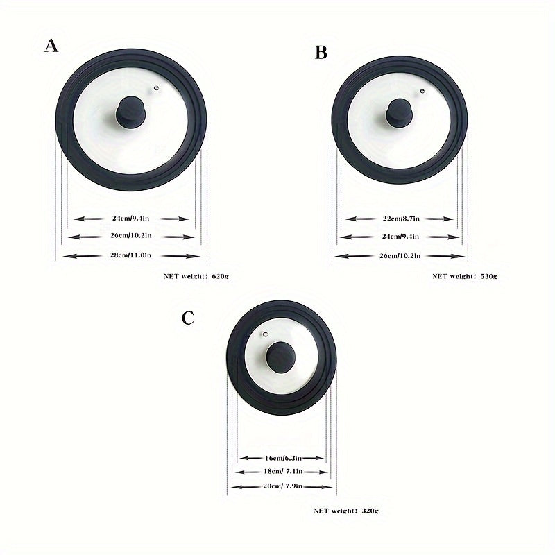 Закаленная стеклянная крышка с силиконовым краем, термостойкая от 230°F до 450°F, прозрачная и ударопрочная, с прочной герметичной ручкой, совместима с различными размерами кастрюль - кастрюля не включена