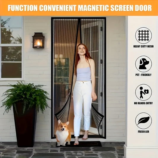 Magnetic screen door, 91.44x208.28 cm - Easy clean, mosquito-proof, pet-friendly, hands-free closure.