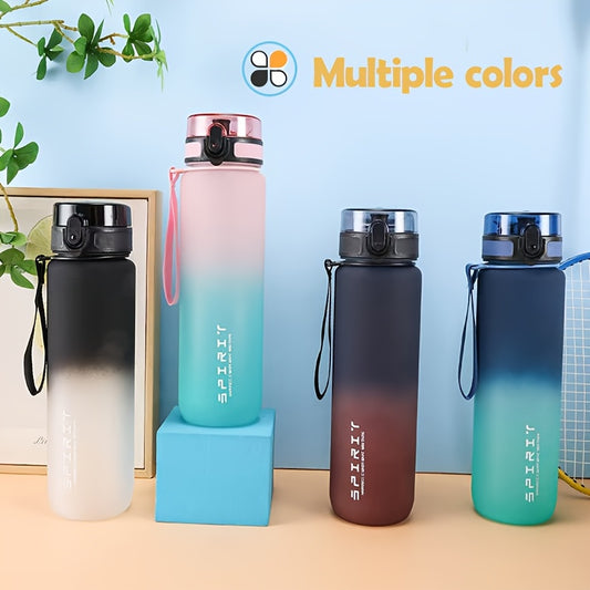 Gradient water bottle in 1000ml/750ml sizes, leak-proof BPA-free plastic for climbing, hand wash only. Ideal for home, office, outdoor activities, and as gifts for special occasions.