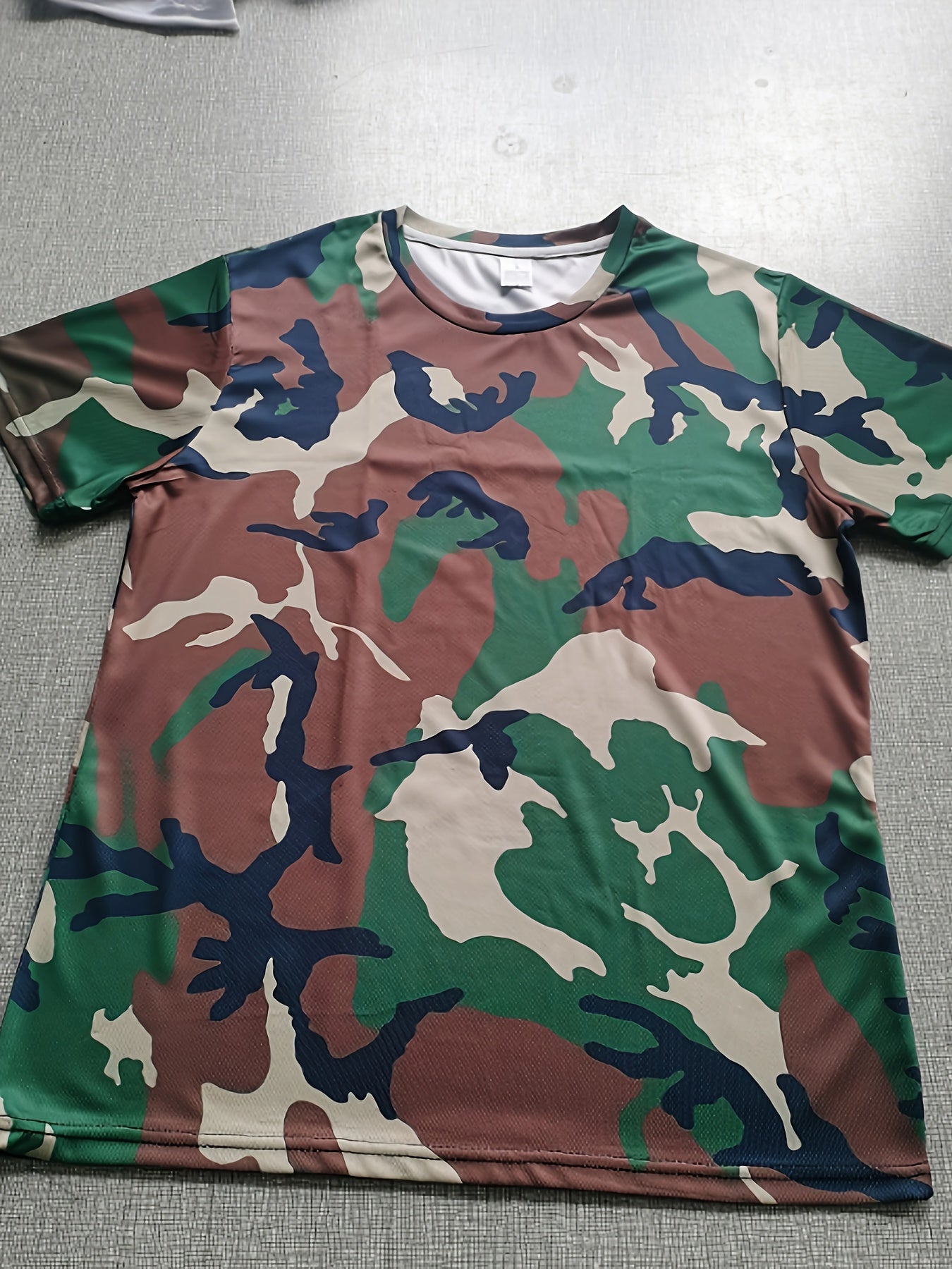 Men's Camo Print Summer Shirt - Short Sleeve, Breathable Polyester, Round Neck