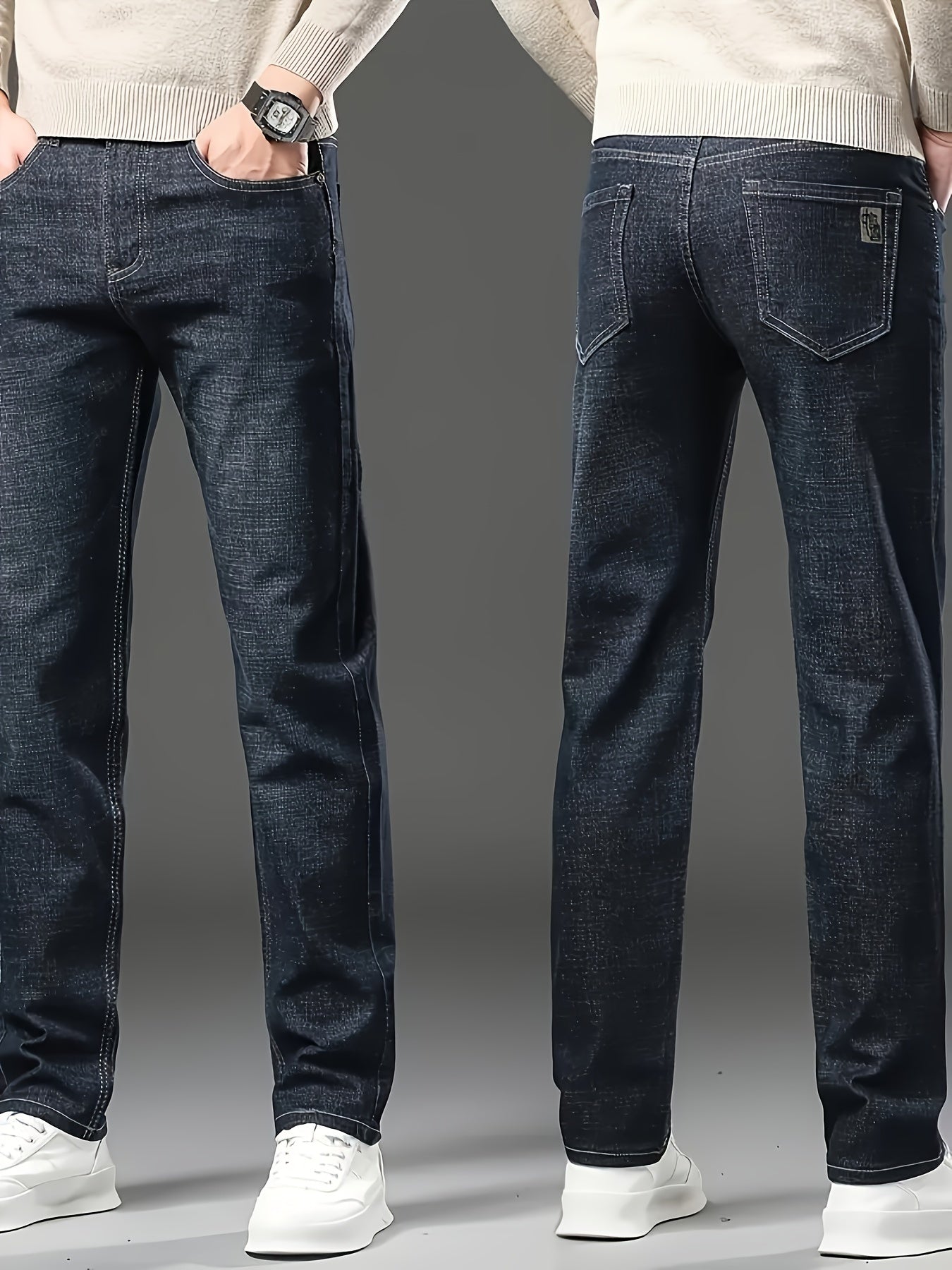 Men's casual cotton blend jeans, straight leg denim pants.