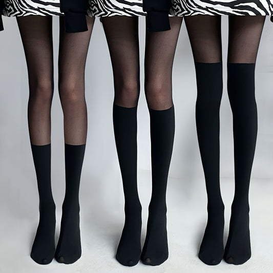 Stylish black sheer tights for women - high-waisted, stretchy nylon blend suitable for spring and fall.