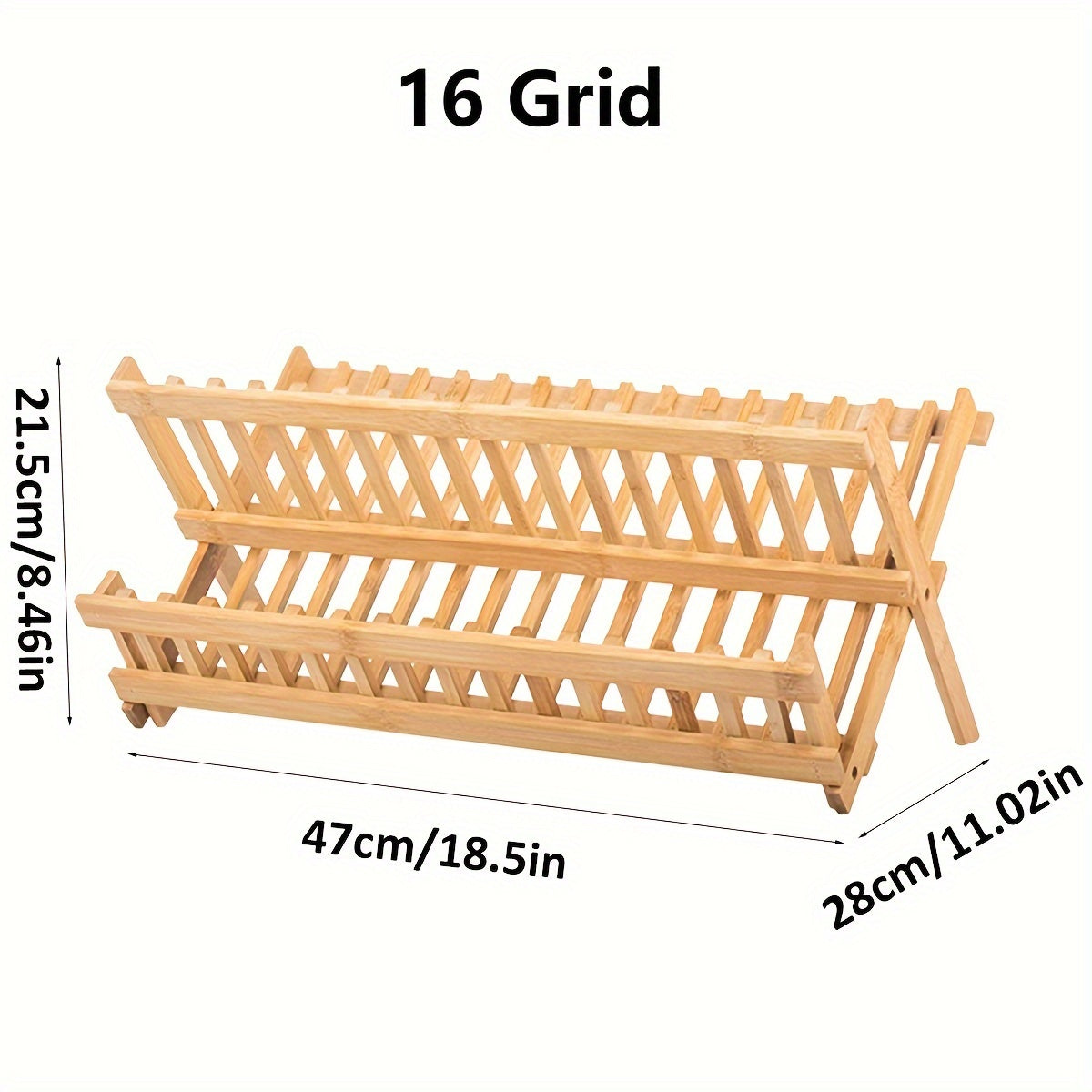 Bamboo Dish Rack with Foldable Design - Kitchen Plate Drying Rack for Dishes and Bowls - Space-Saving Storage (16/20 Grids)