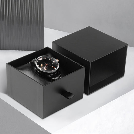 Beautiful black gift box for a watch that can be easily removed