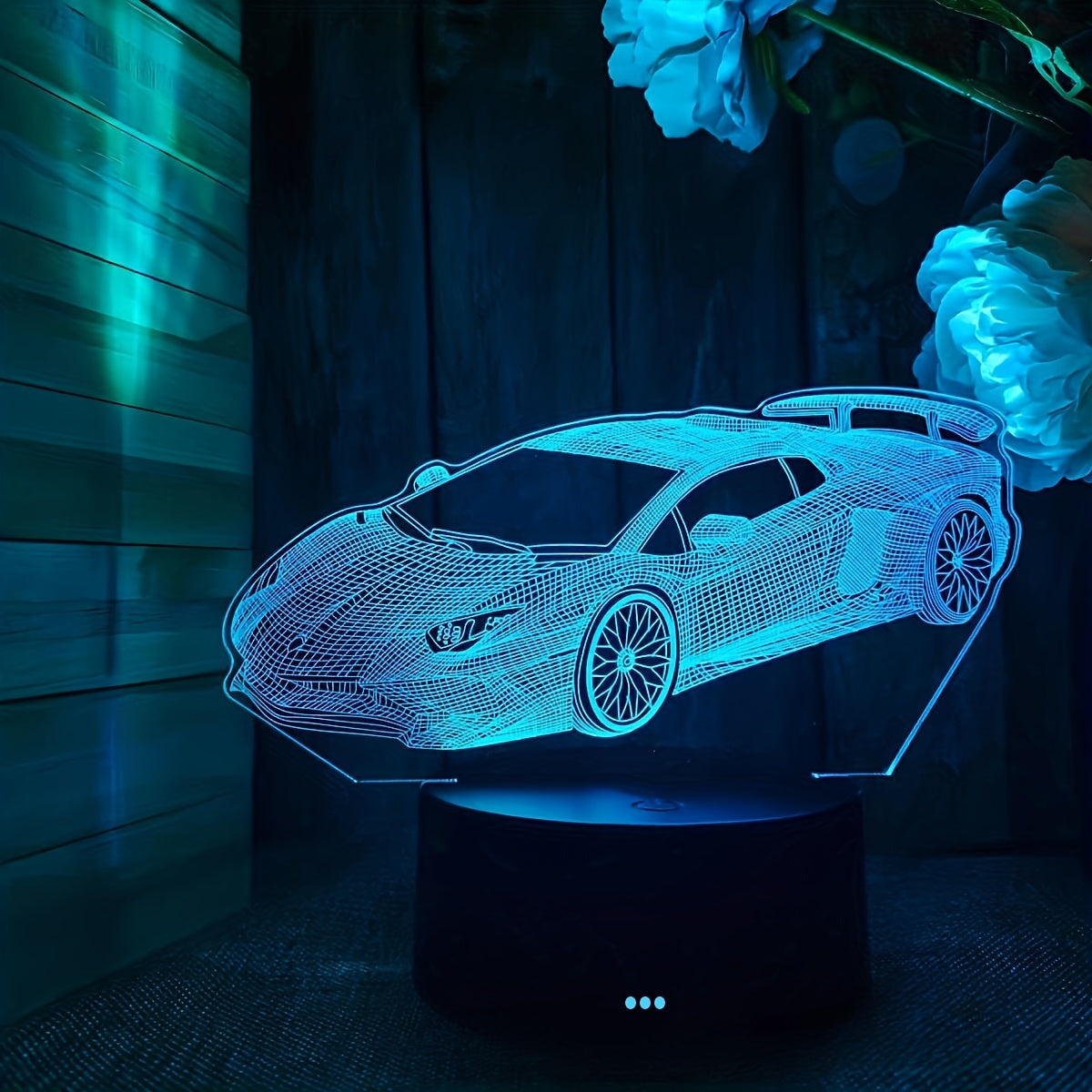 1pc 3D night light with sports car design, USB gift atmosphere light with 16 colors and remote control. Perfect for friends or lovers.