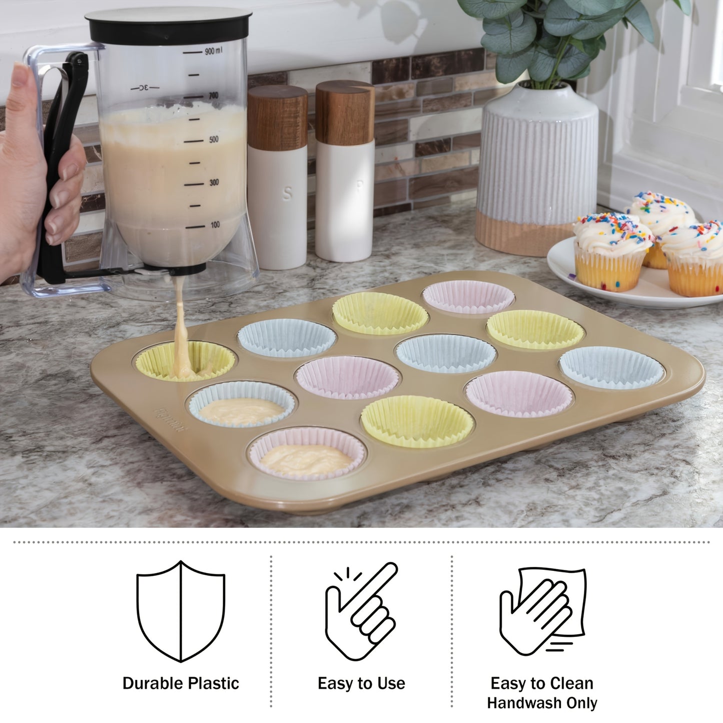 1pc Cupcake Batter Dispenser - Easy to Pour, Non-Stick, Space-Efficient, Ideal for Cupcakes, Waffles, Cakes, Pancakes, Sturdy and Easy to Clean, Safe for Food Contact, Kitchen-friendly.