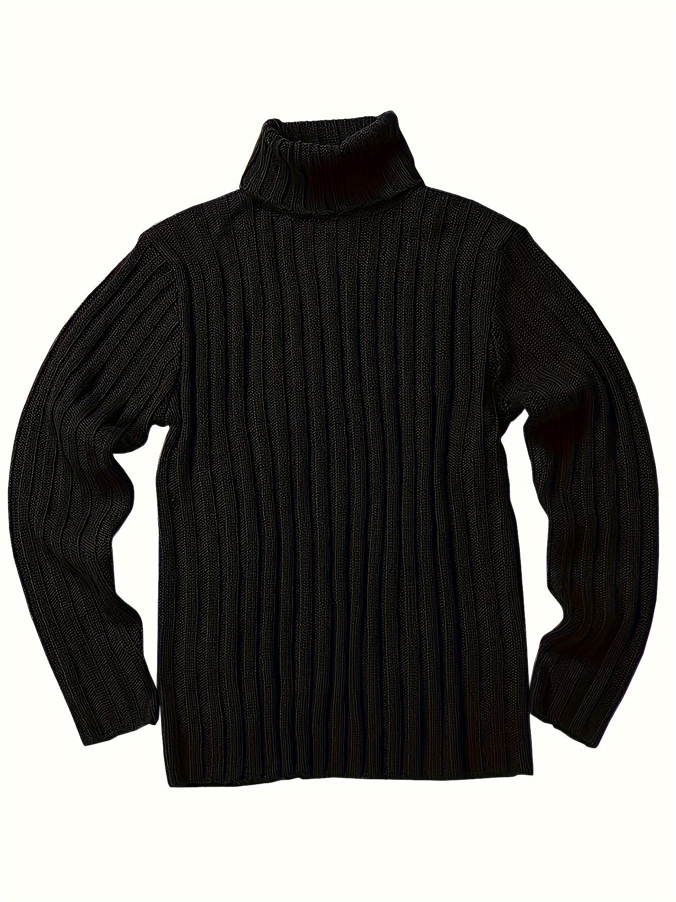 Men's oversized turtleneck sweater in solid color acrylic knit with slight stretch, high neck, regular fit for fall/winter. 100% acrylic, plus size.