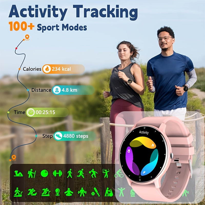 Stay connected with the Synwoo Smart Watch, designed for both men and women. This sleek watch features a 3.25cm full touch screen, digital display, and round dial. Stay active with the motion tracker and never miss a beat with the alarm clock, weather