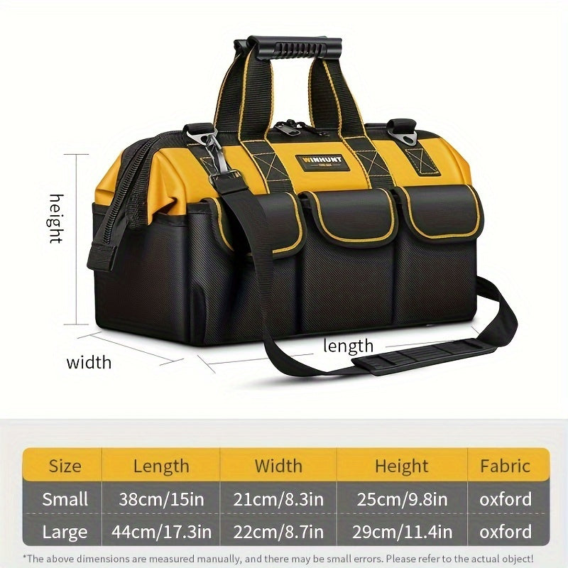 WINHUNT Electrician's Tool Bag - Durable canvas, many compartments, black & yellow, polyester, for tools, fishing gear, woodworking.