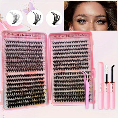 DIY lash extension kit includes 640/280pcs D curl individual lashes in 9-16mm lengths for a wispy manga look at home.