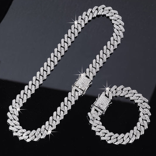 Set of 2 Trendy Necklace and Bracelet in Punk Style Hip Hop Chain Jewelry Set, Perfect for Men and Women. Great Decor for Stylish, Unisex Friends.