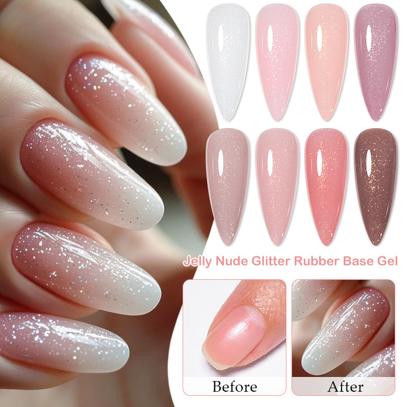 7ml Shimmering Nude Glitter Gel Nail Polish - Soak Off UV LED Varnish for DIY Manicures, Scent-Free