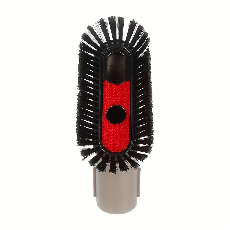 Soft dust brush attachment designed for easy floor cleaning with a self-cleaning feature. Compatible with various vacuum models and made of plastic material. Compact and traceless design.