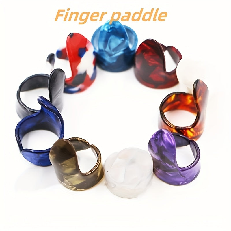 6-piece set of guitar parts including finger picks for guitar and bass practice, with protective finger picks in random colors.