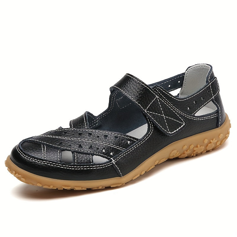 Flat heel round toe strappy back synthetic beach shoes for women, featuring hook-and-loop fastener.