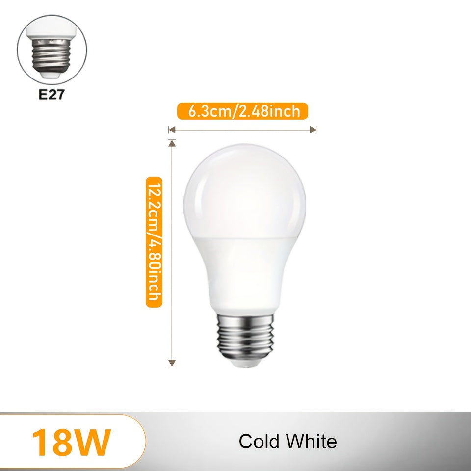 Two 18W LED Motion Sensor Ceiling Light Bulbs with E27 Base, Infrared Sensor, Hardwired, Polycarbonate Shade, 175-265V, No Battery Needed.