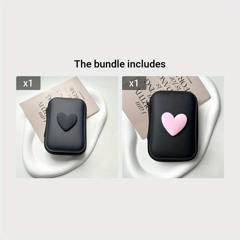 Heart-shaped storage bag for earphones, data cable, and charger with anti-fall zipper.